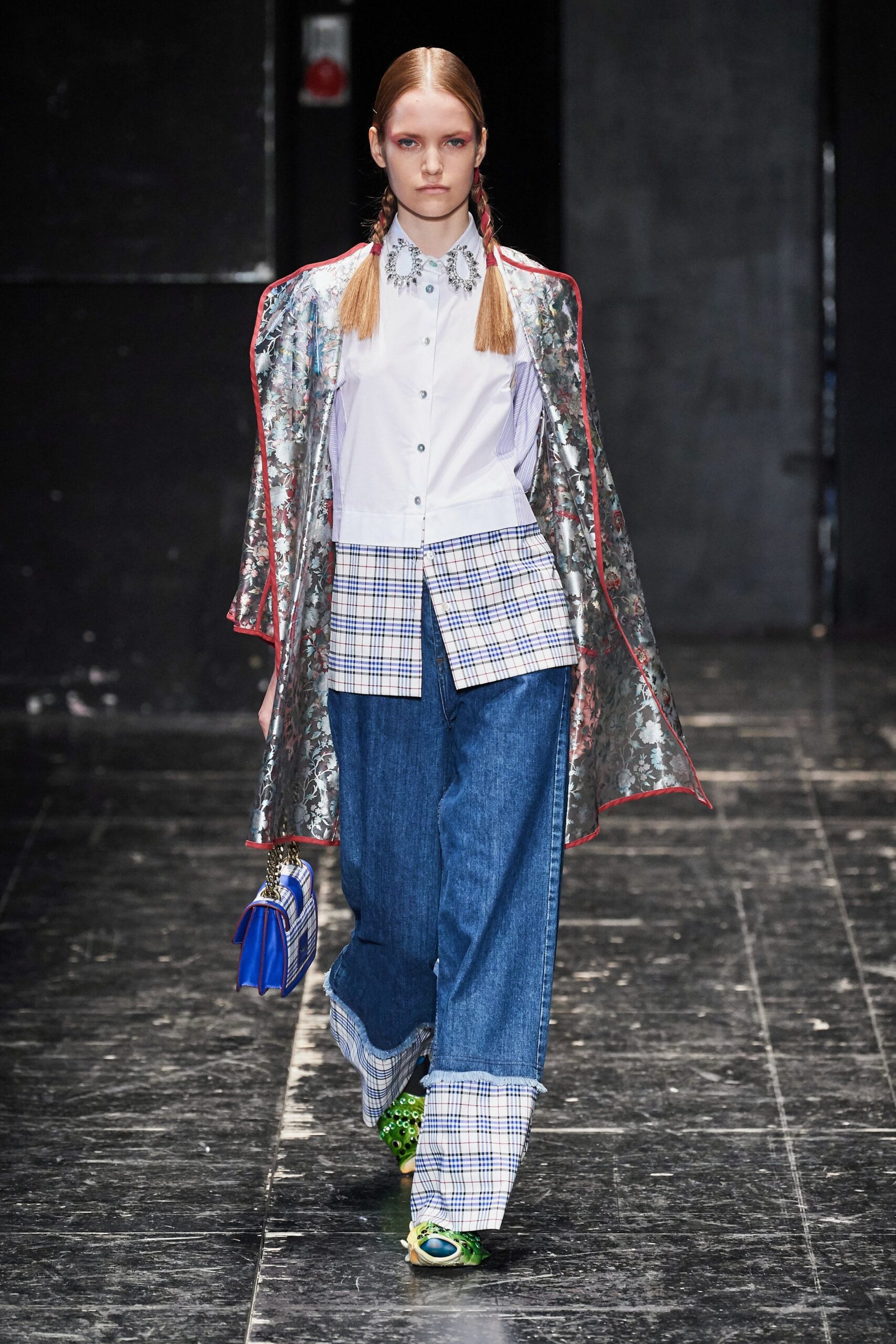 gray metallic oversized layered shiny cape