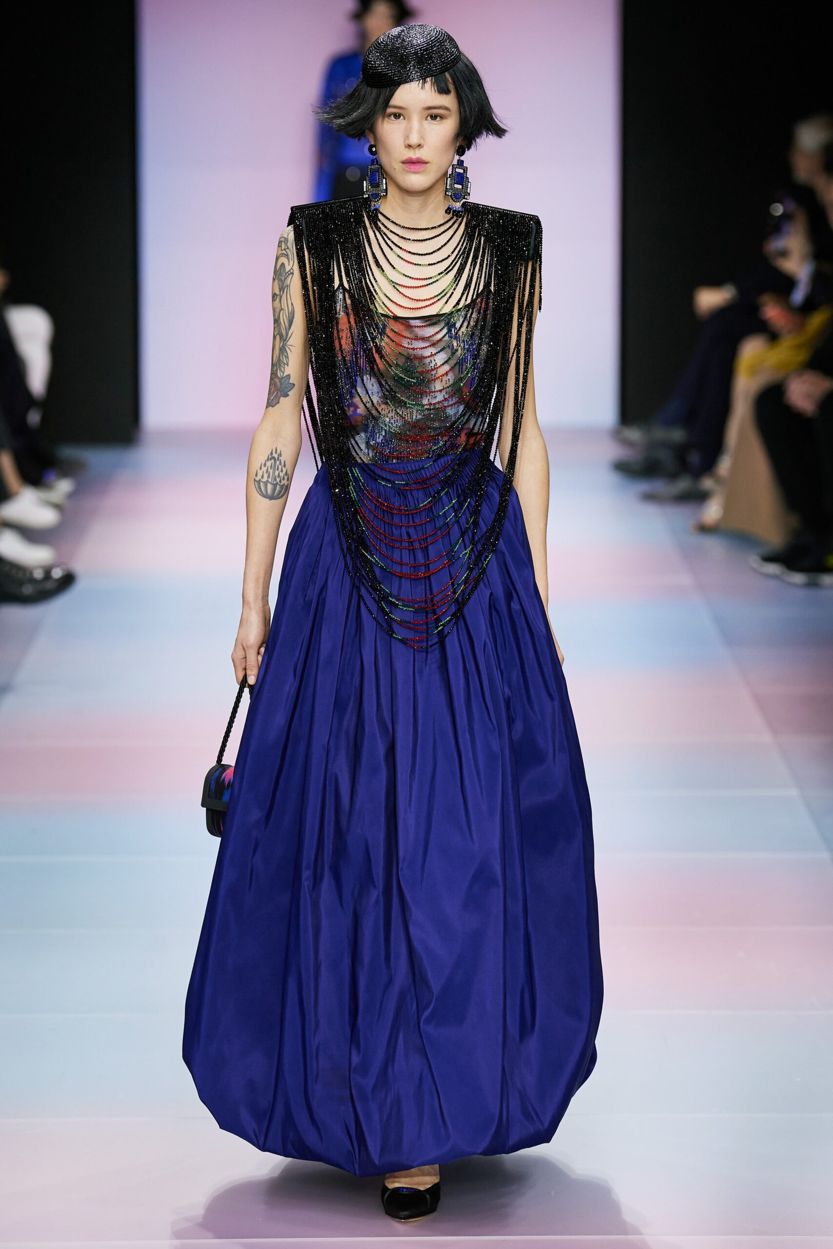 blue silk gown with layered top