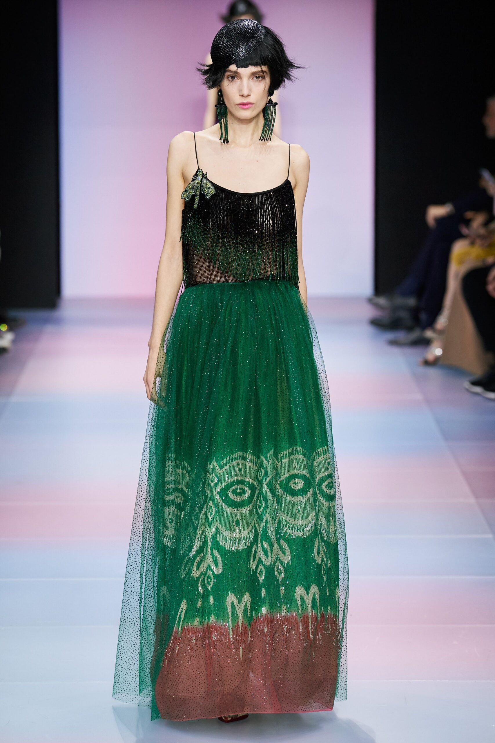 green embroidered sleeveless gown