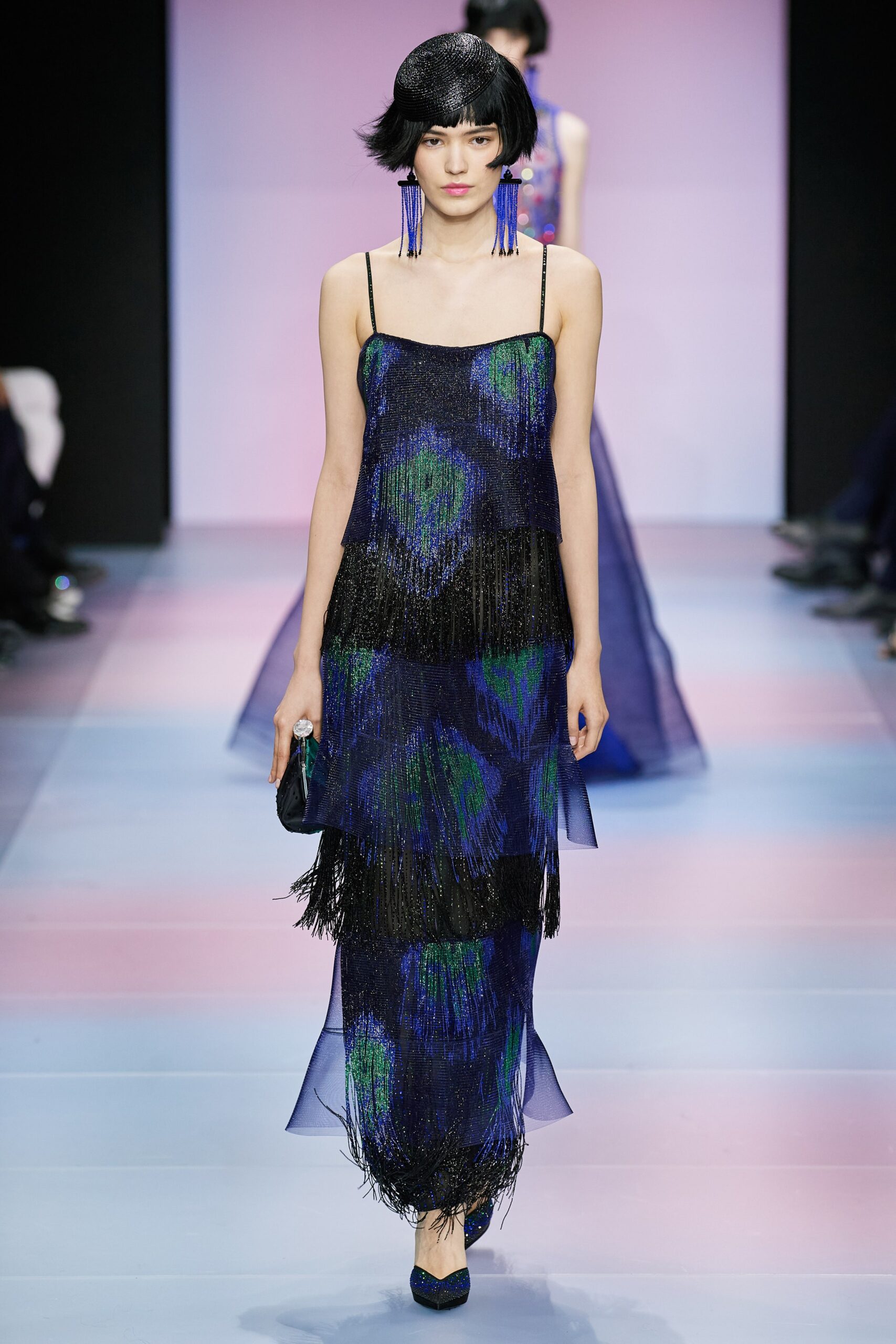 blue green fringed maxi dress