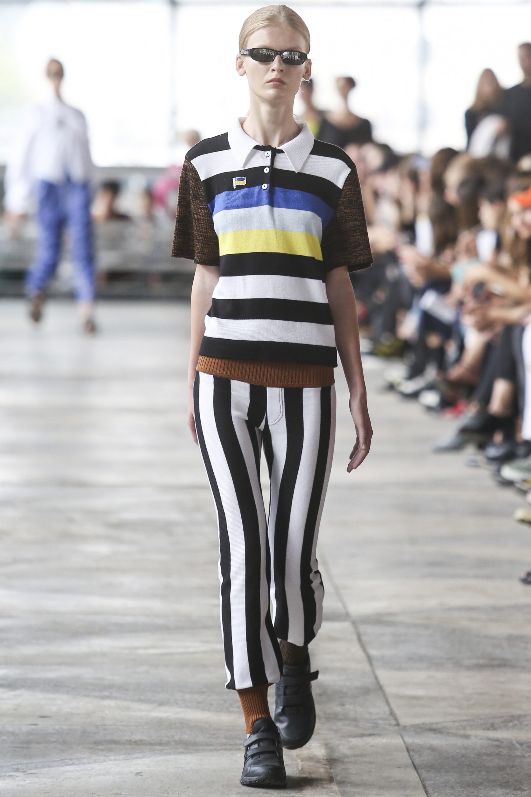 striped top and fitted pants