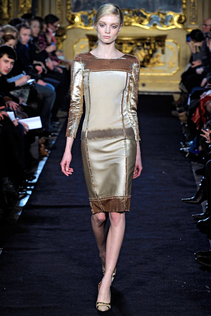 gold beige fitted midi dress