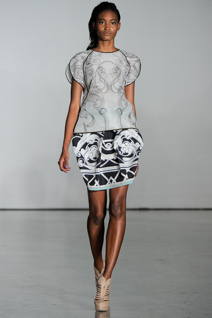 fitted sheer top and mini skirt