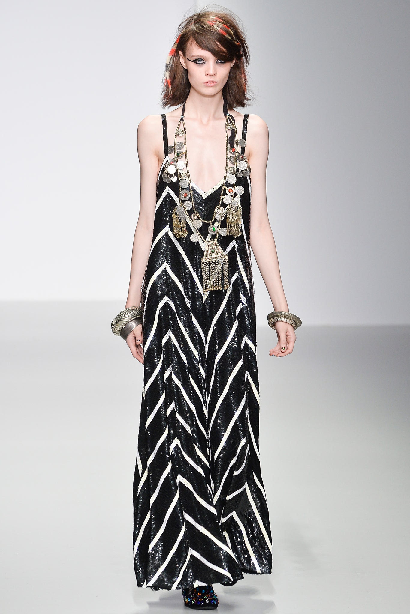 black and white striped gown