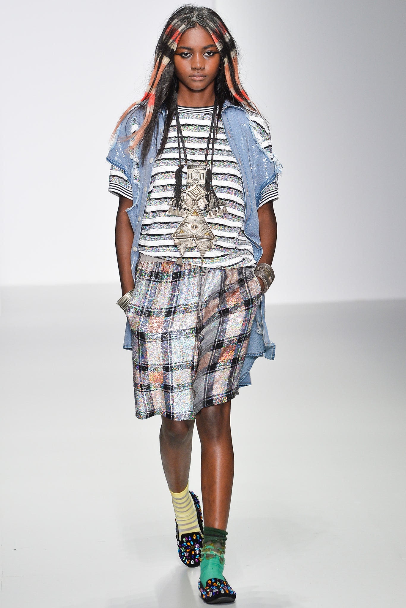 relaxed striped top with pleated mini skirt