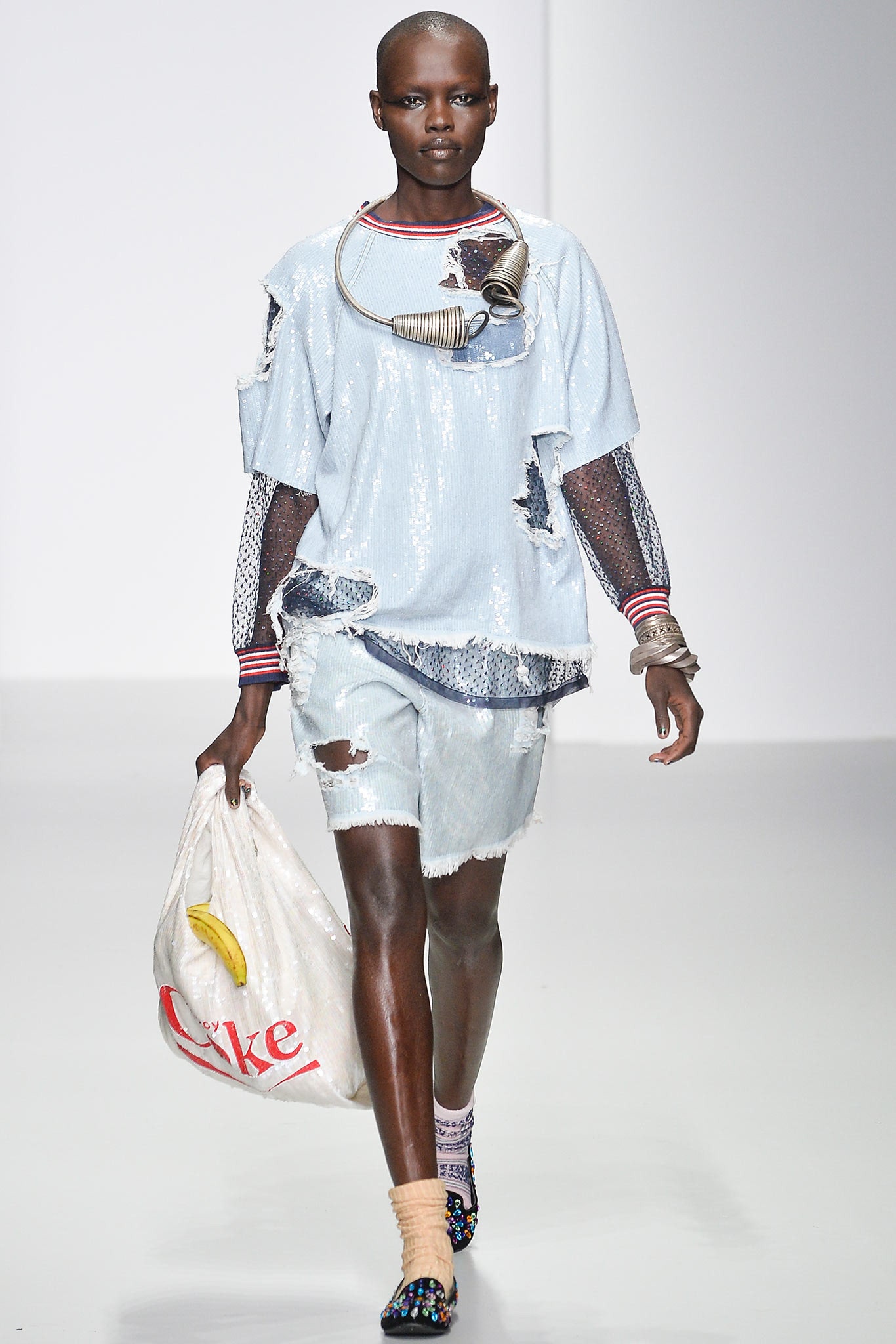 distressed denim top and shorts