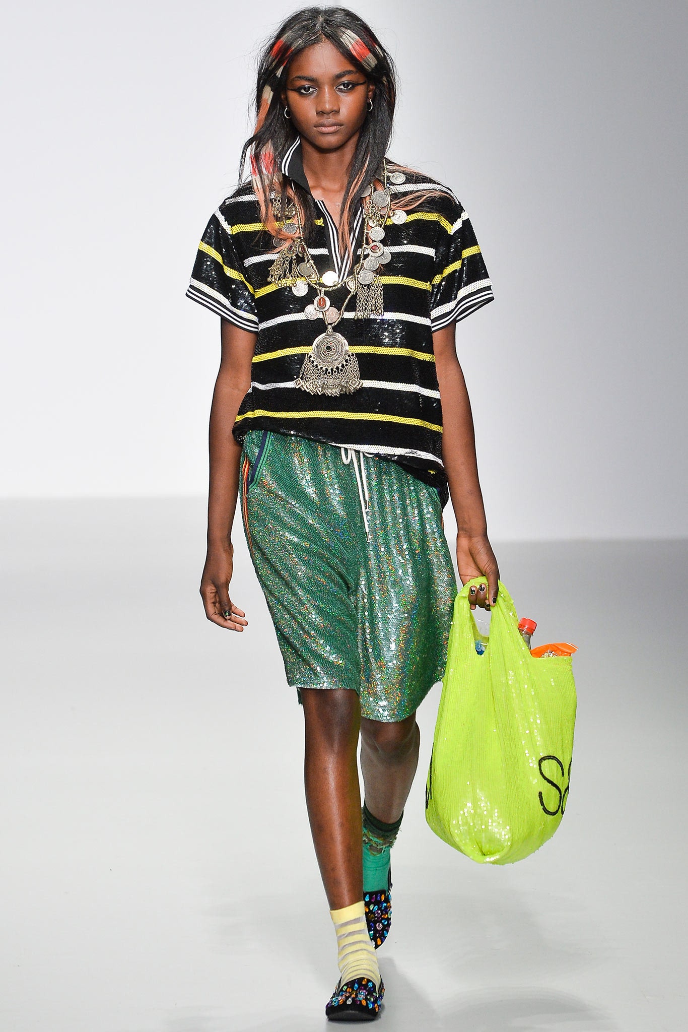 relaxed striped top with pleated skirt