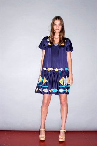 blue silk relaxed short-sleeve dress
