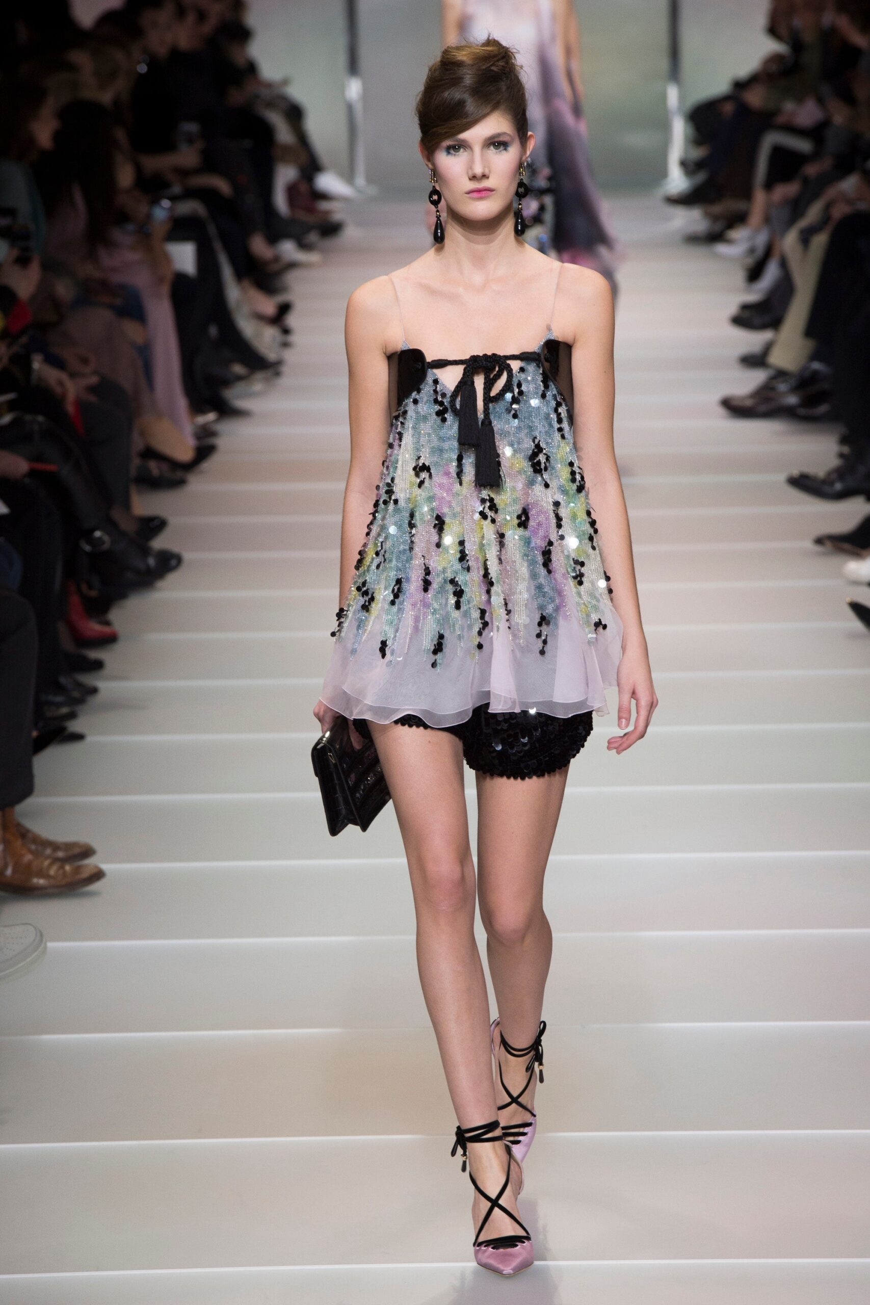 multi-colored ruffled top with shorts