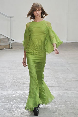 green silk flowing gown