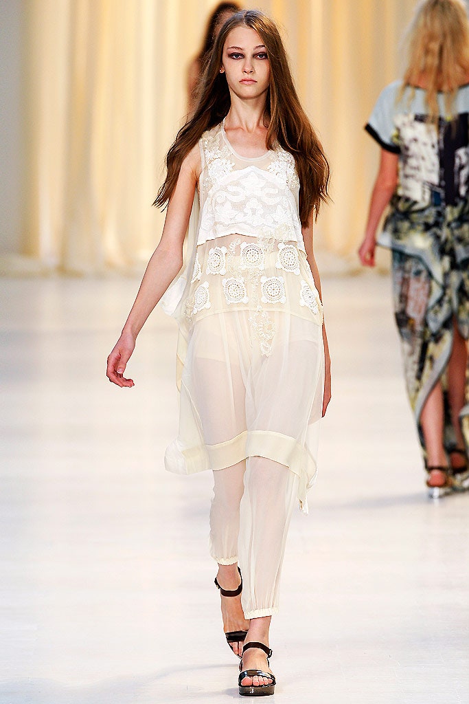 white sheer layered top with pants