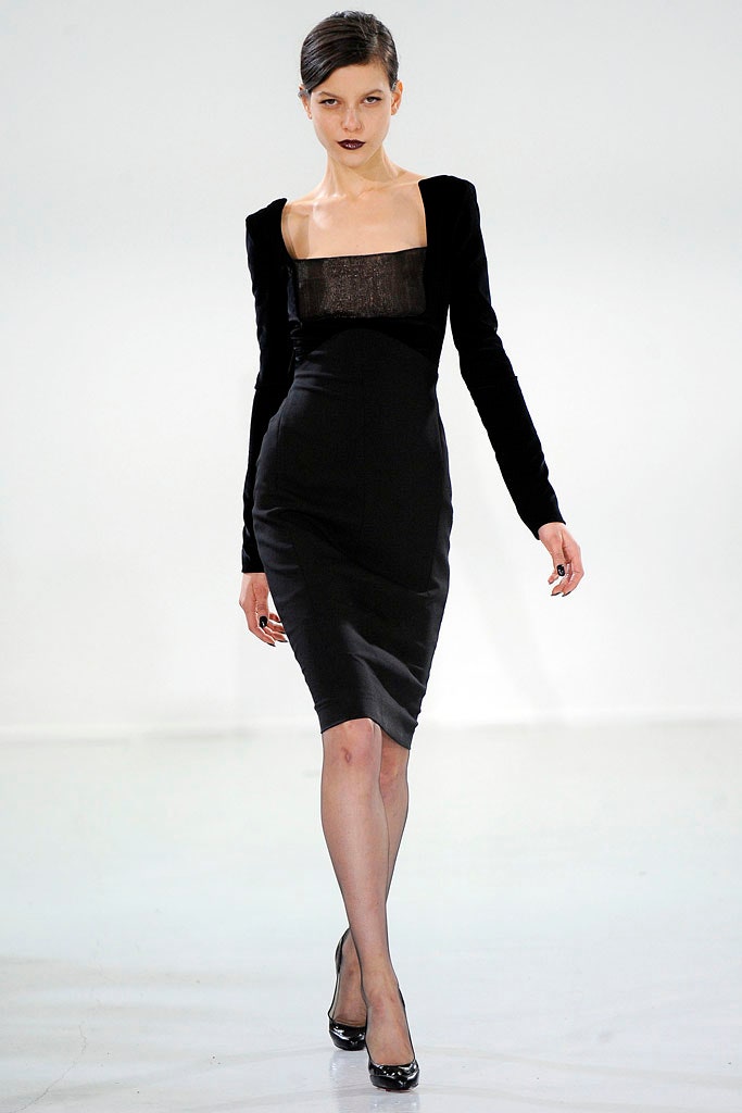 black fitted long-sleeve dress