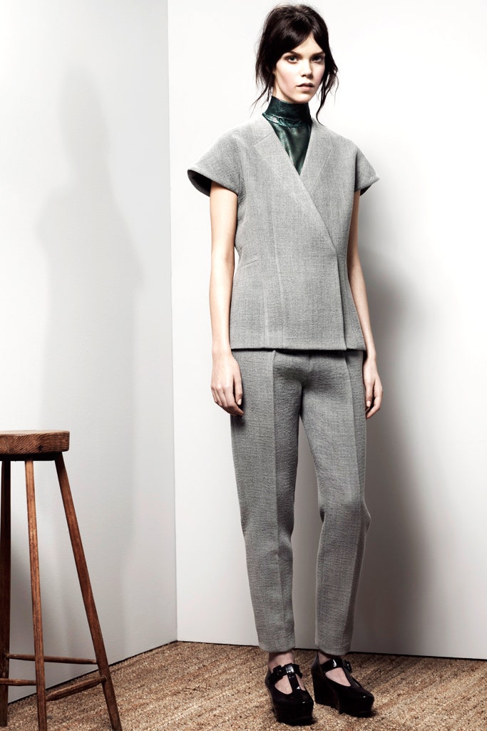 fitted gray top and pants