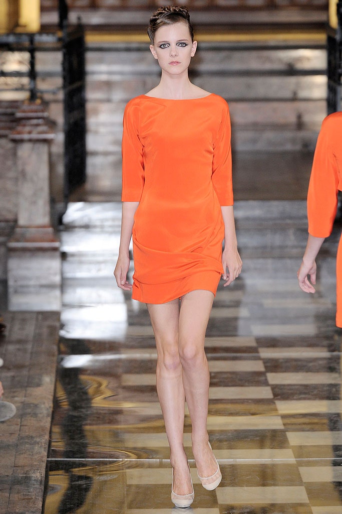 fitted orange silk dress