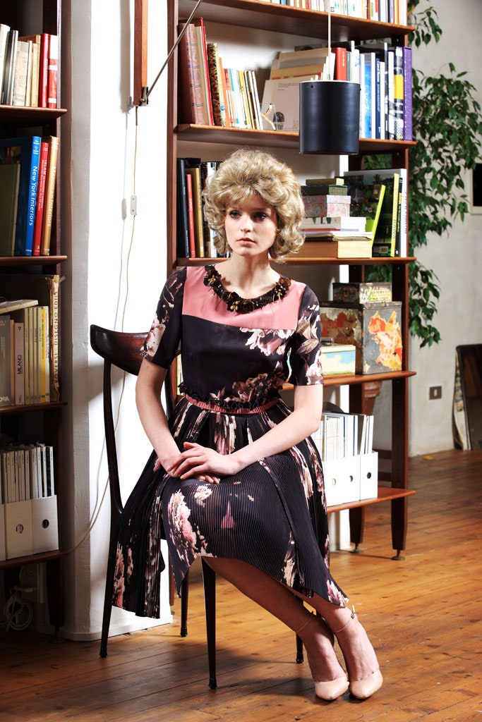 black and pink floral midi dress