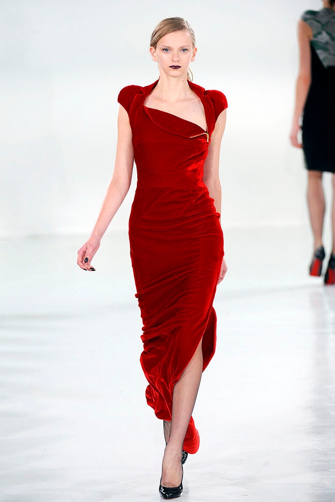 fitted red velvet midi dress