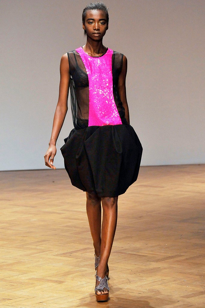 black and pink sequined dress