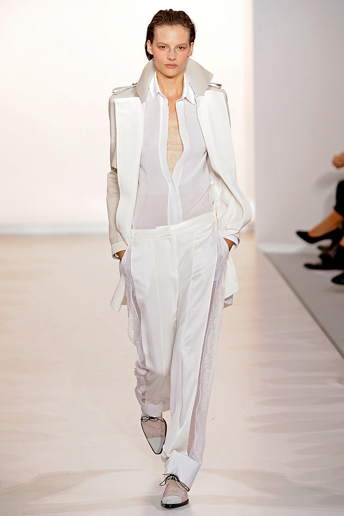 white silk long-sleeve collared structured jacket