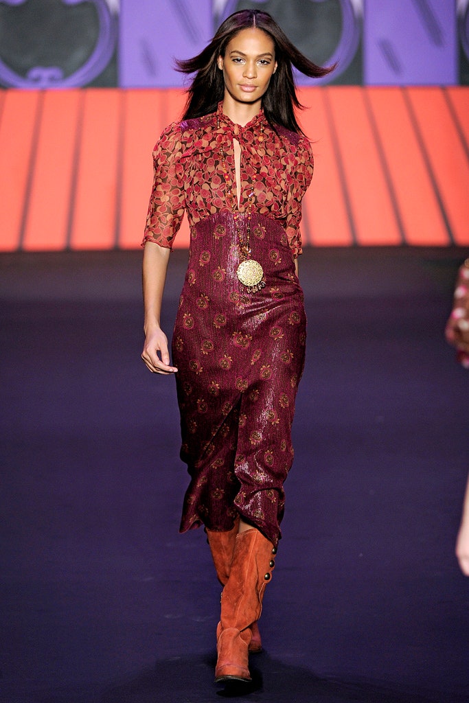 red silk midi dress with orange boots