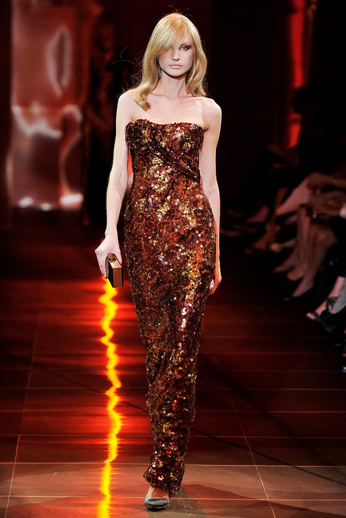 red sequin strapless fitted draped shiny maxi gown