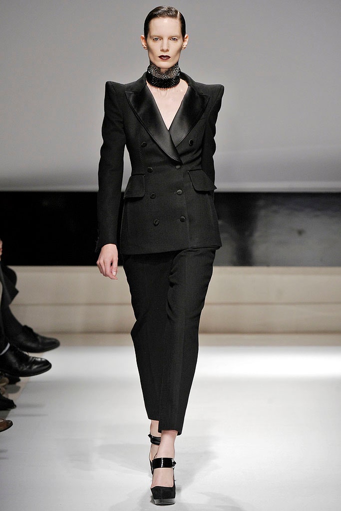 black tailored suit with choker