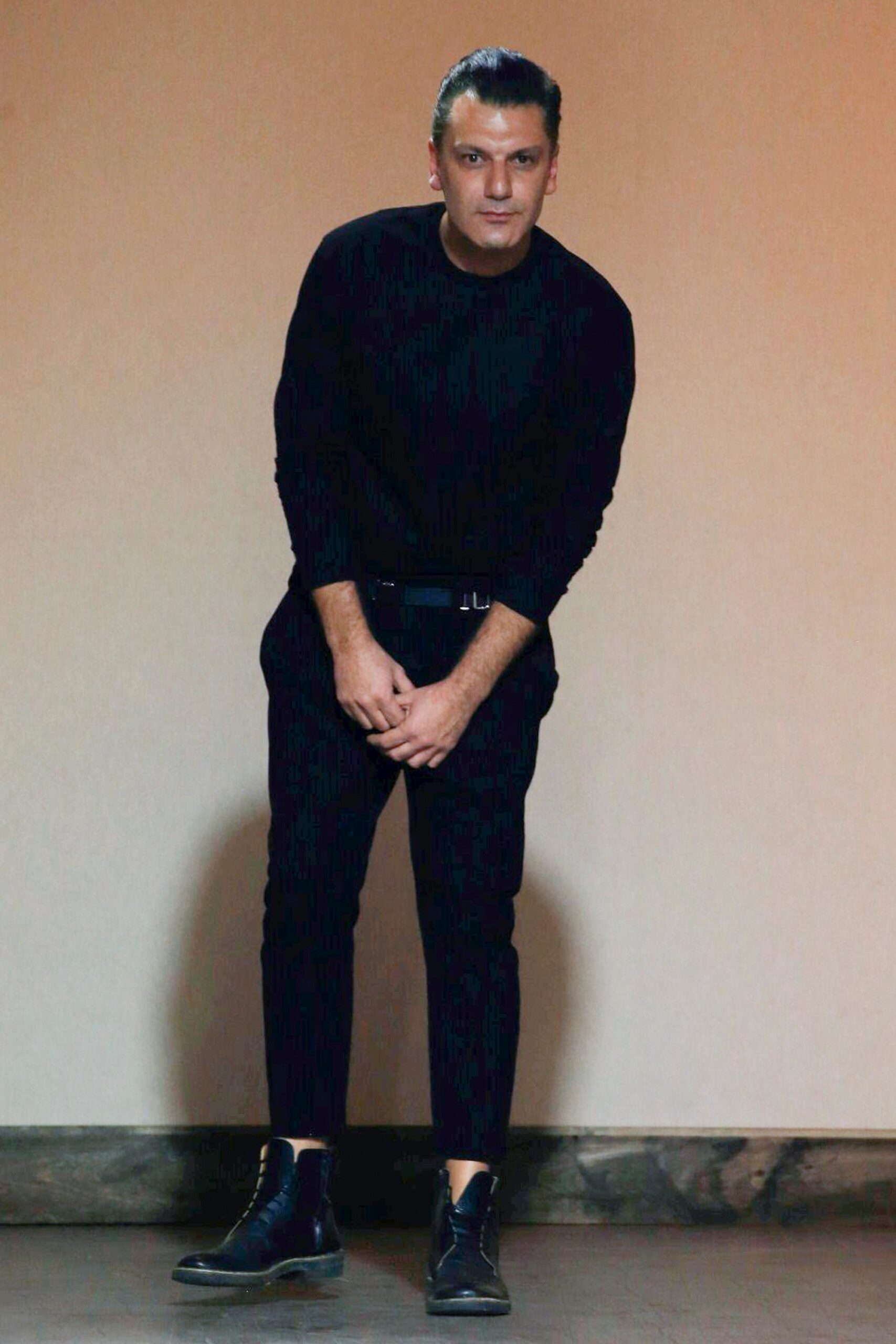 black fitted top and pants