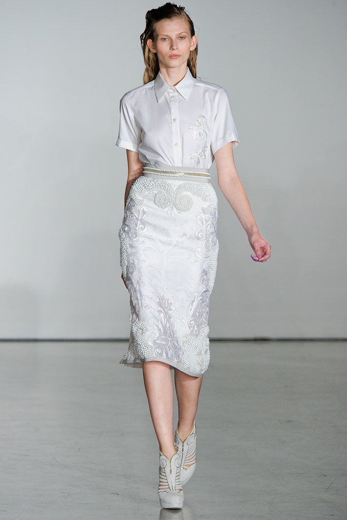 white silk embroidered shirt and skirt