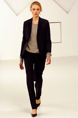 black tailored blazer with gray top