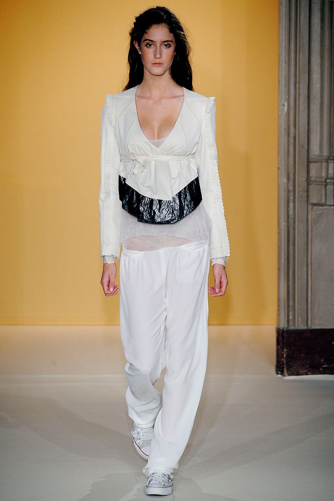 white fitted top with relaxed pants