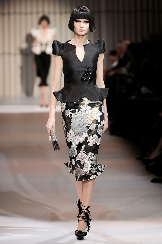 black silk fitted top and skirt