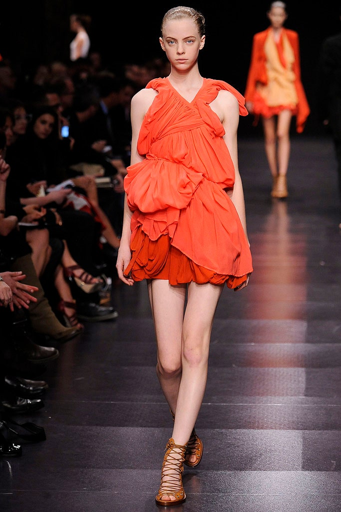 orange ruffled mini dress