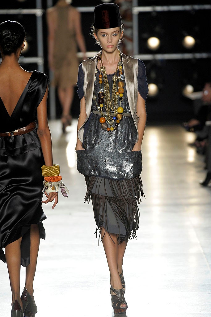 gray sequin sleeveless v-neck fitted layered fringed dress