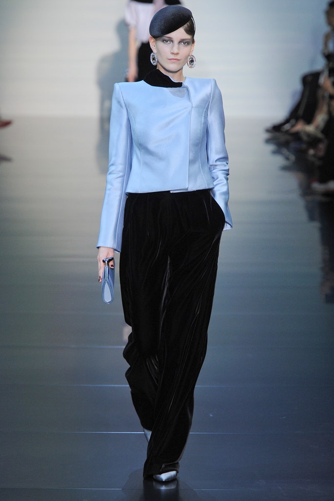 blue silk long-sleeve collared fitted zippered jacket