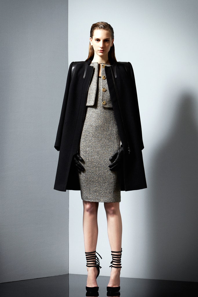 black wool long-sleeve structured buttoned cape