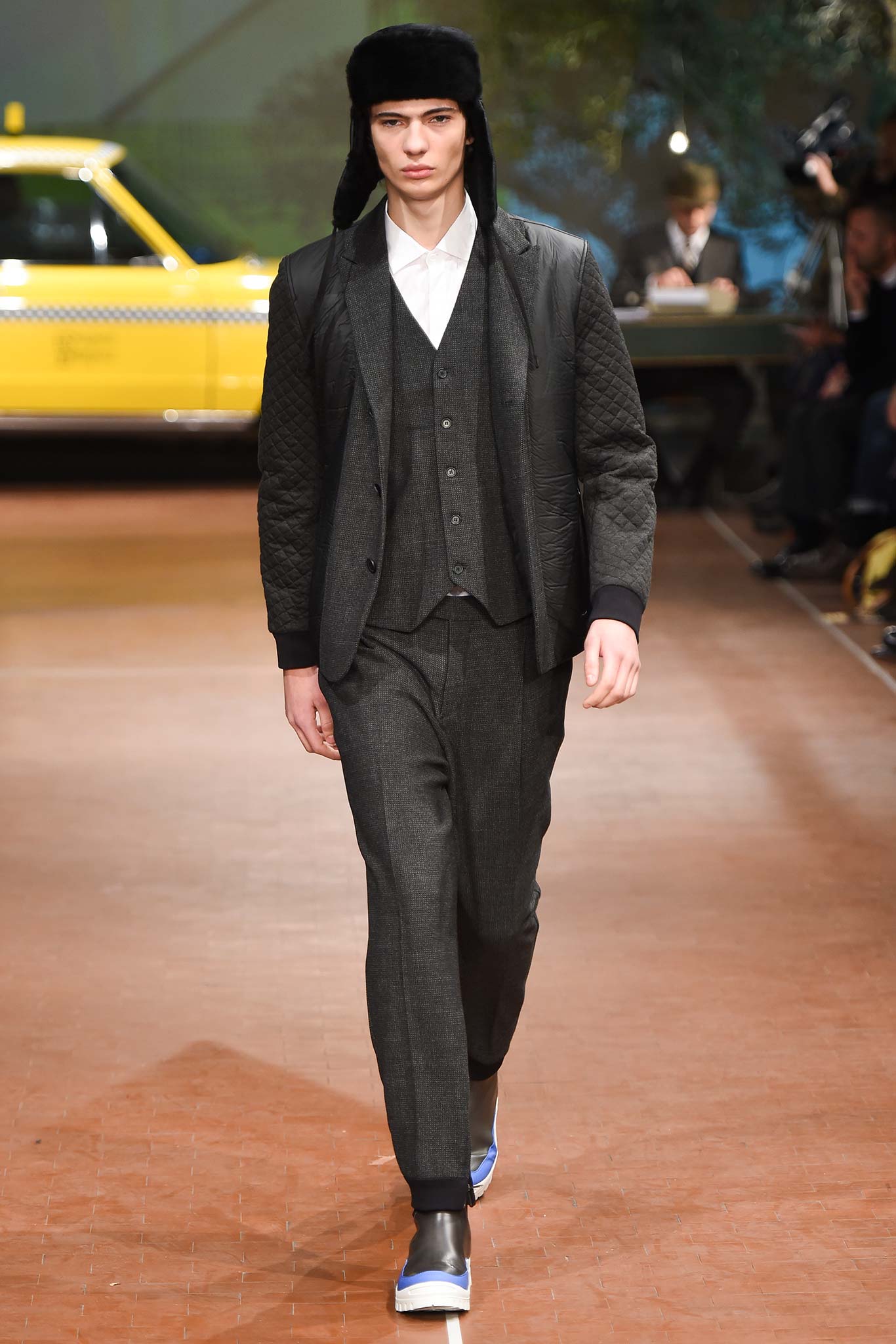 gray tailored suit with white shirt