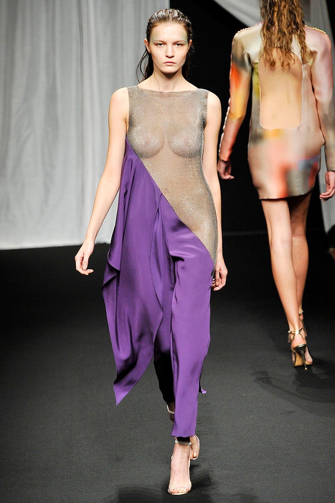 purple silk sheer dress