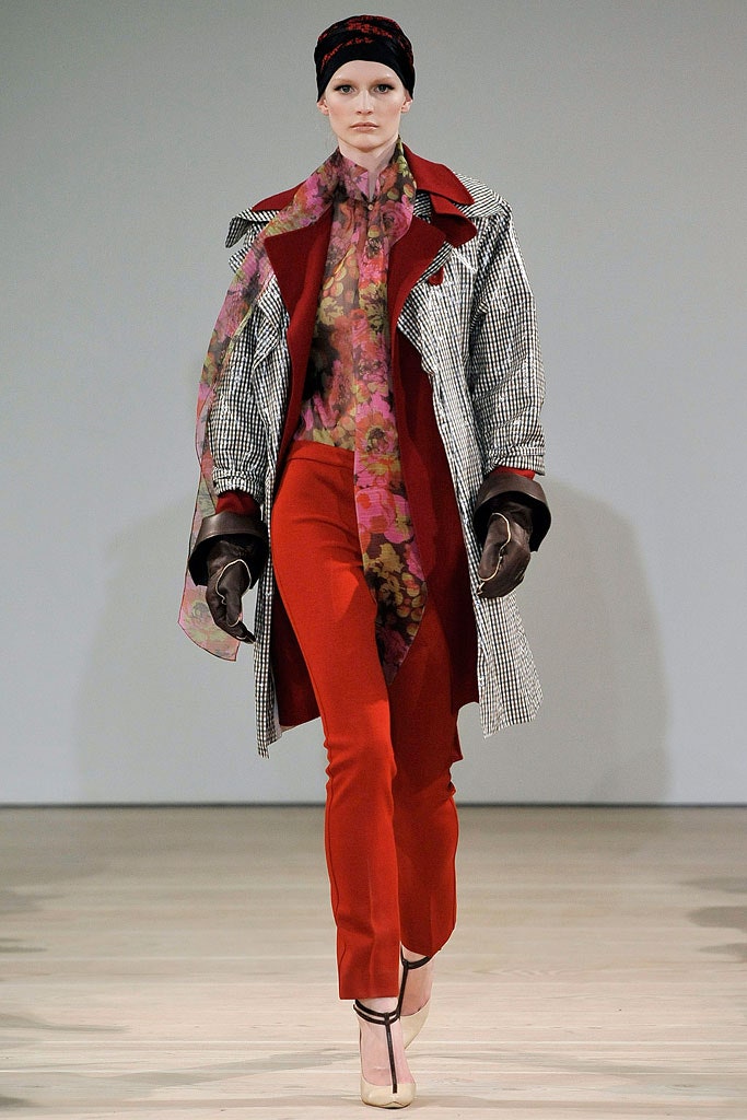 relaxed wool coat with floral blouse