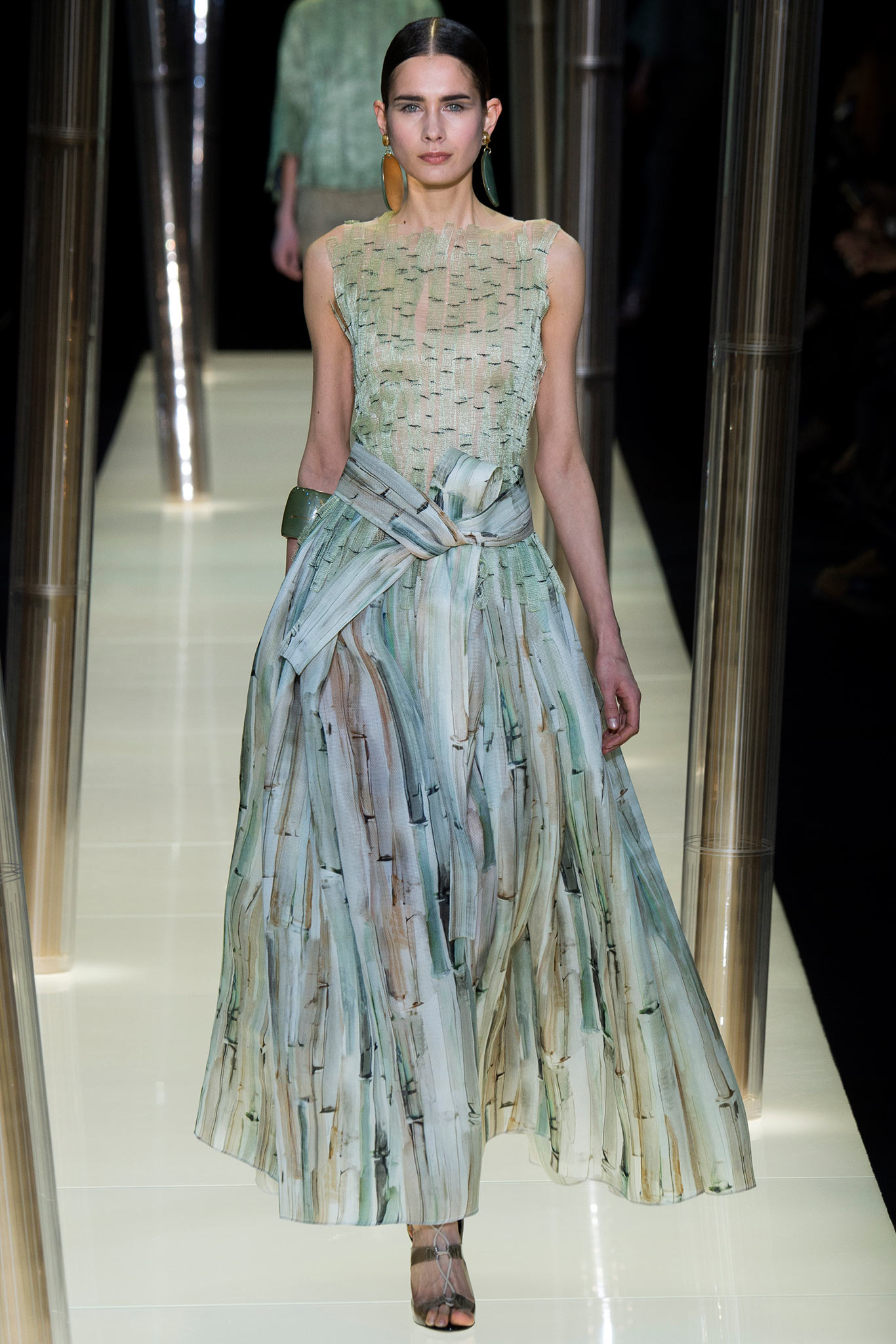 pleated green and blue maxi dress