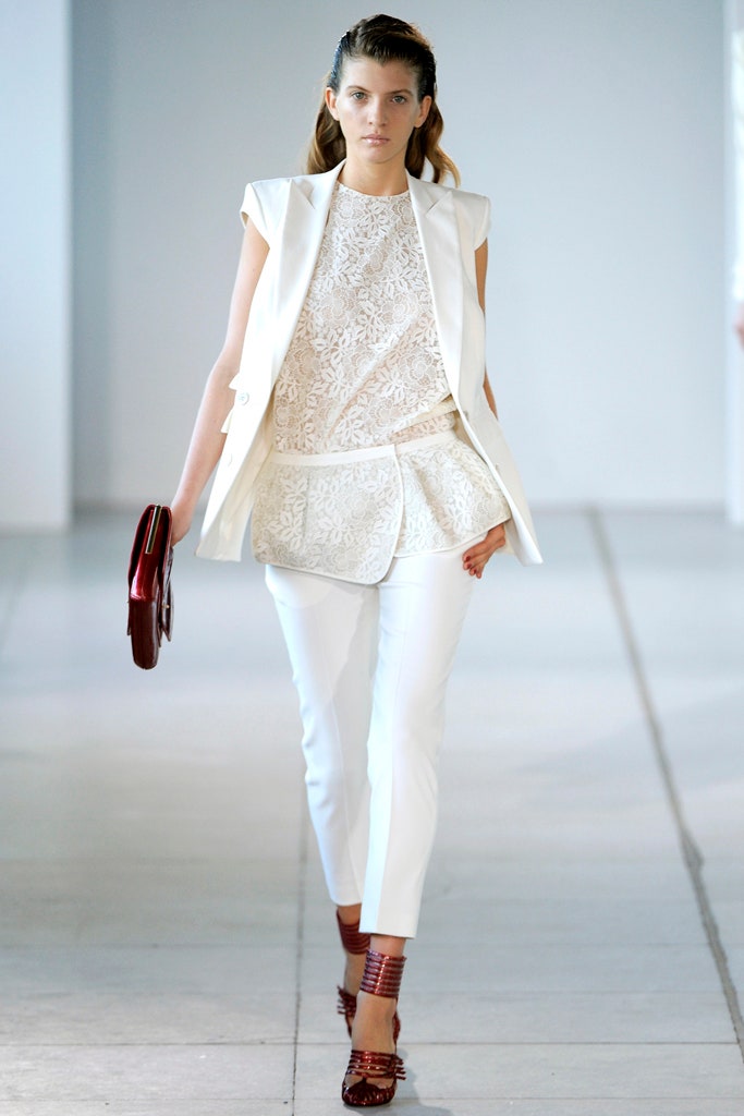 white lace sleeveless high-neck fitted layered blouse