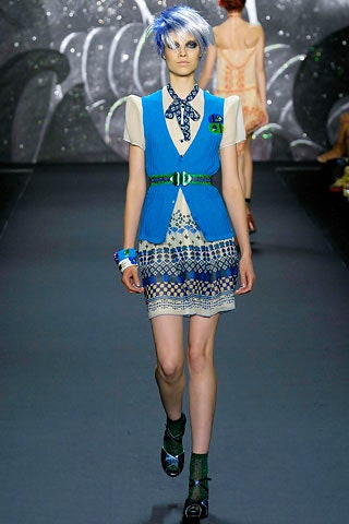 blue fitted vest with white mini dress