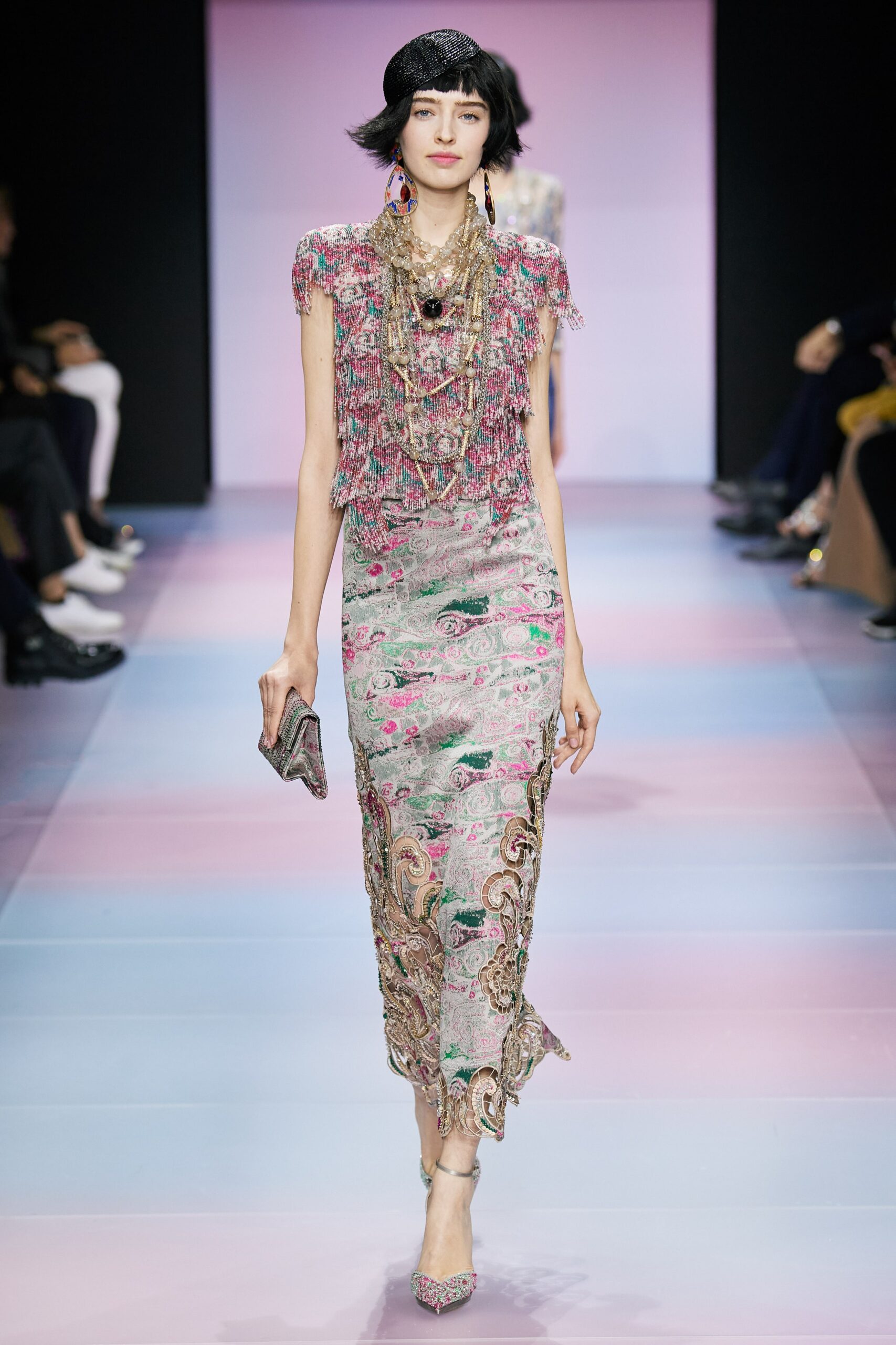 pink and green embroidered midi dress