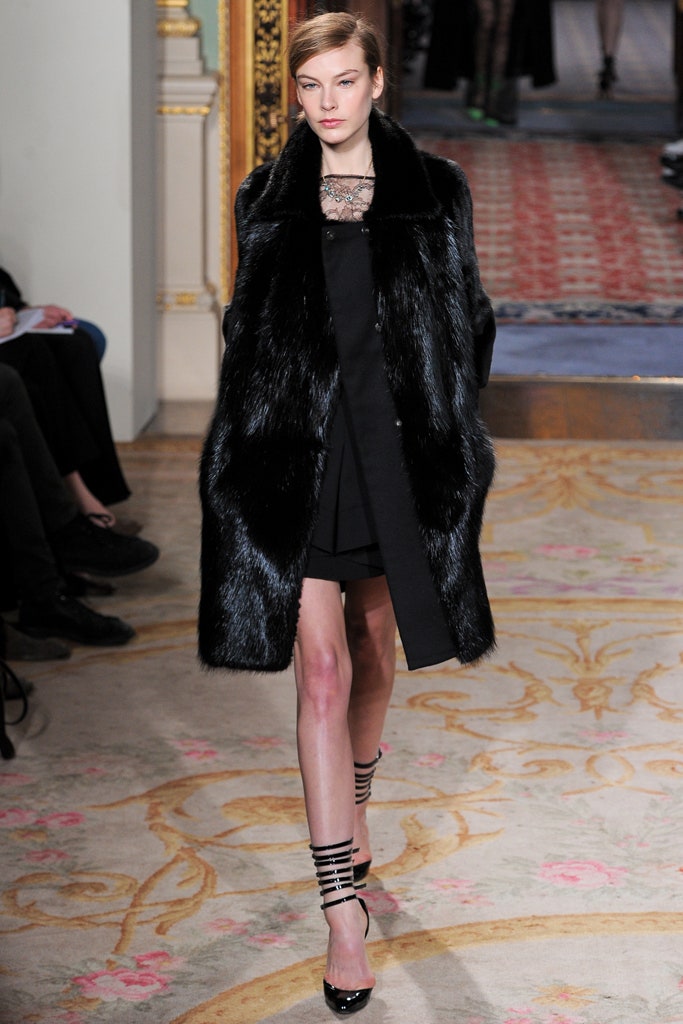 black faux-fur relaxed layered textured coat