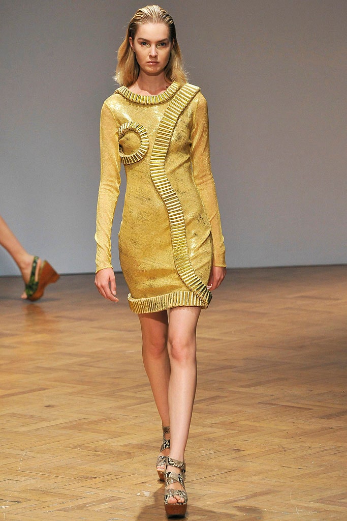 fitted shiny yellow dress