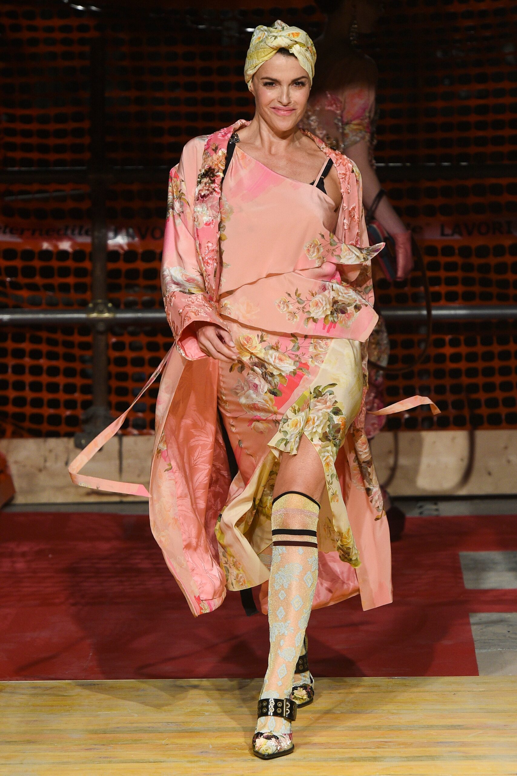 pink silk long-sleeve relaxed floral cape