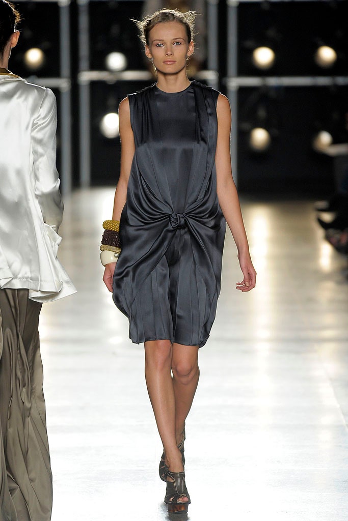 gray silk sleeveless dress