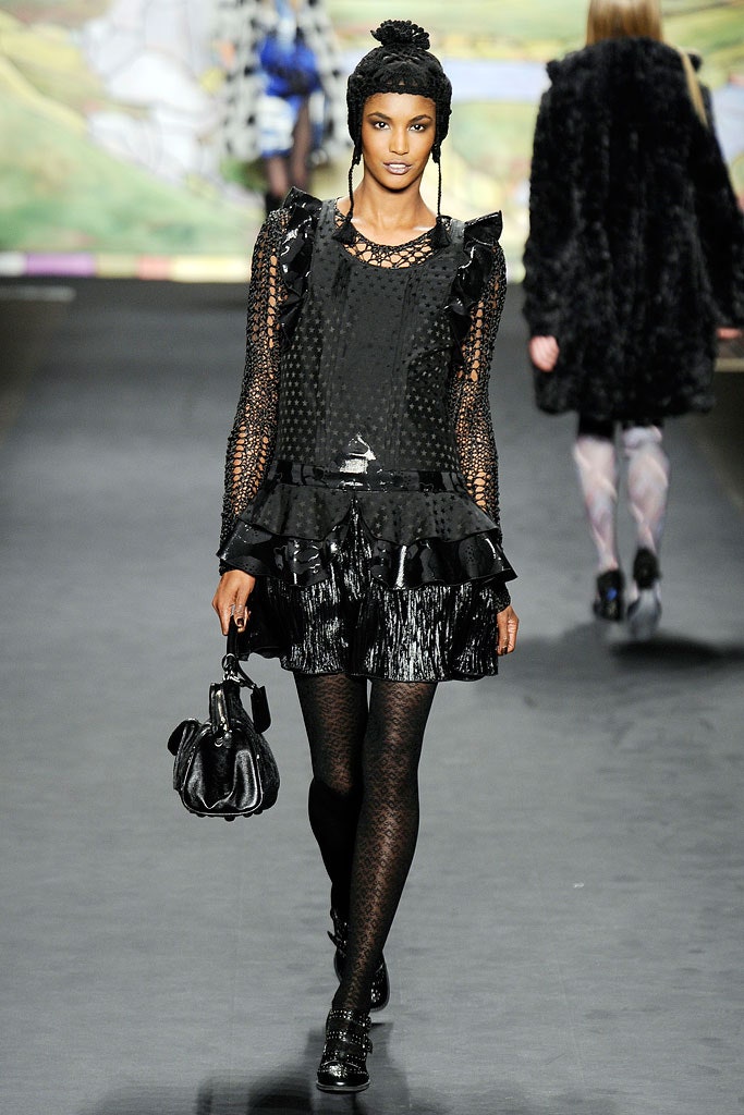 black silk long-sleeve v-neck fitted ruffled layered dress