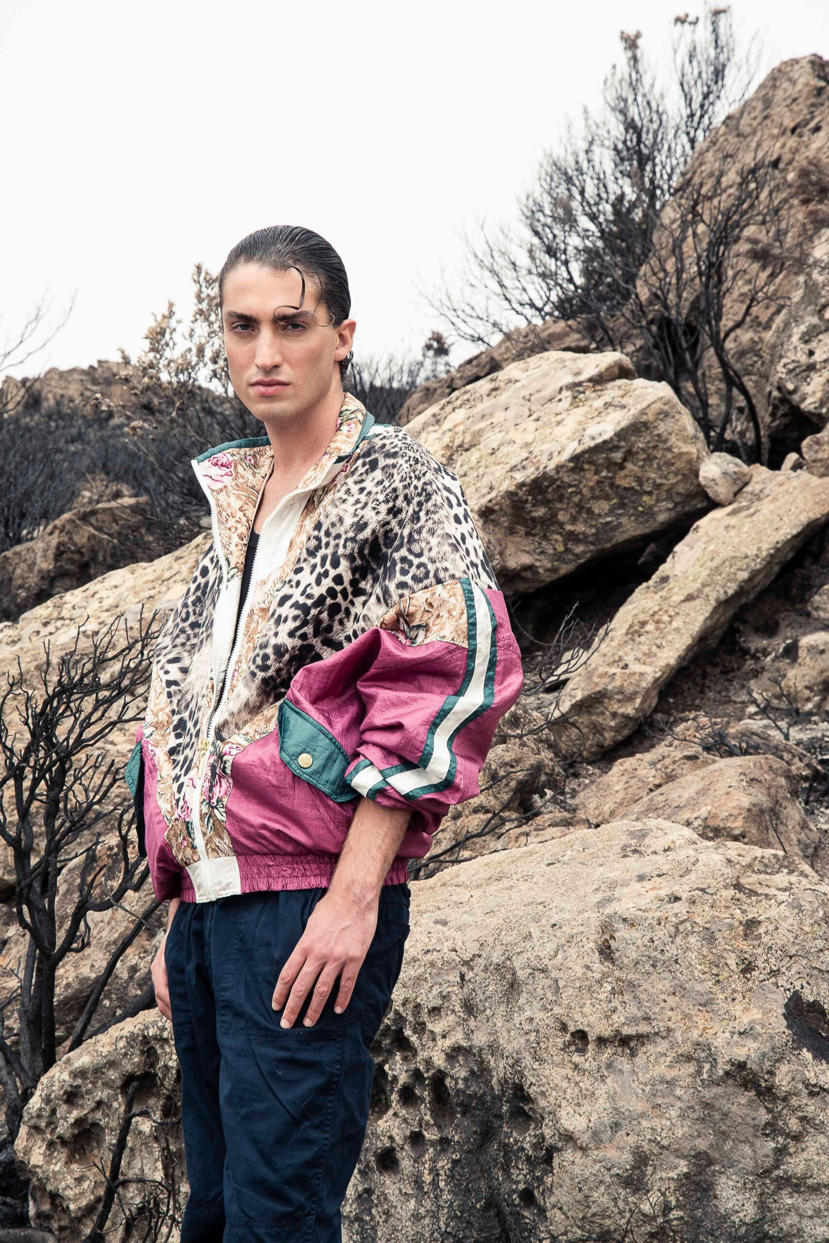 multi cotton long-sleeve relaxed zippered printed jacket