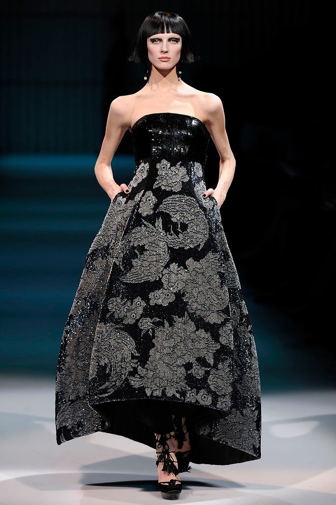 black sequin strapless gown