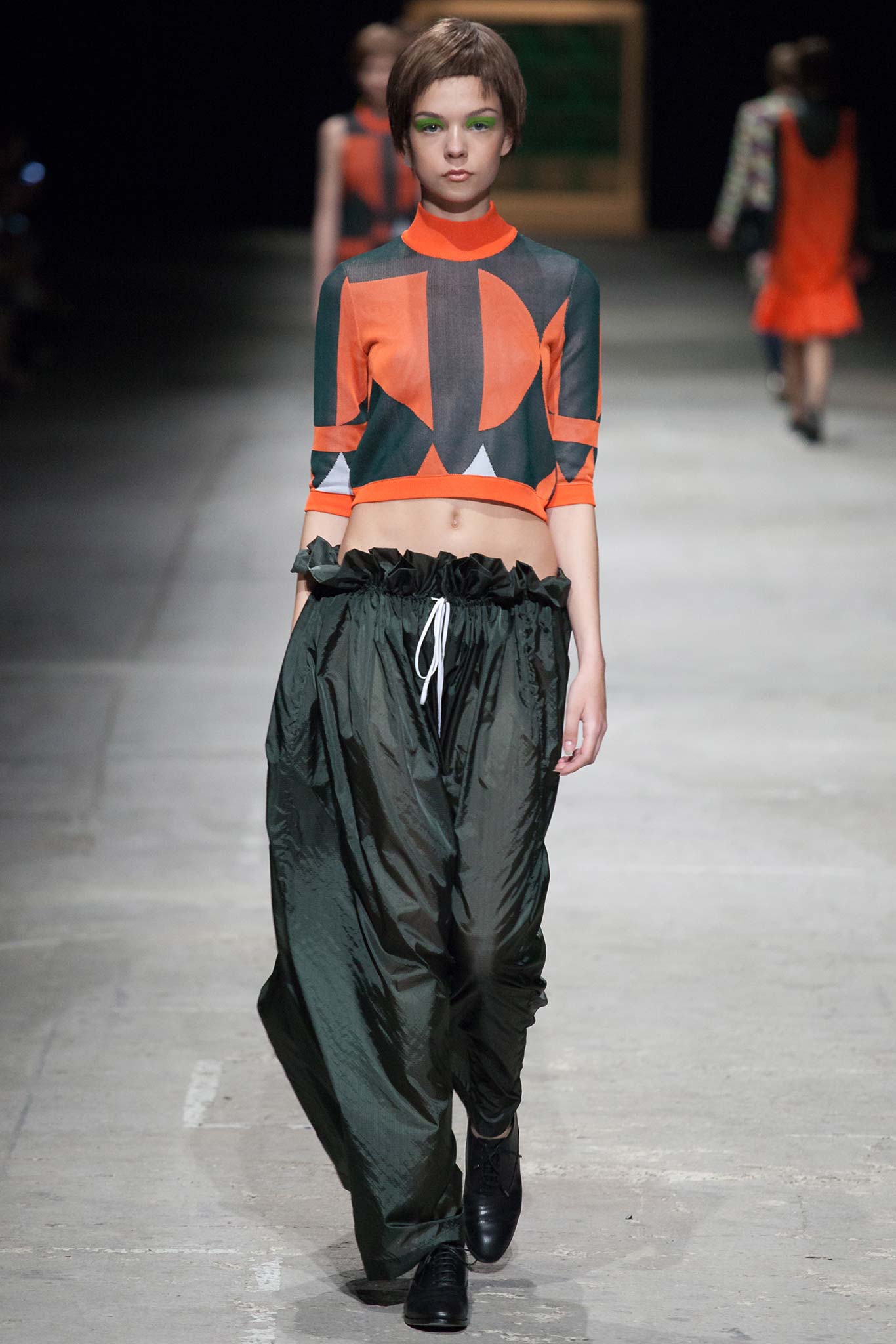 color-blocked cropped top and relaxed pants