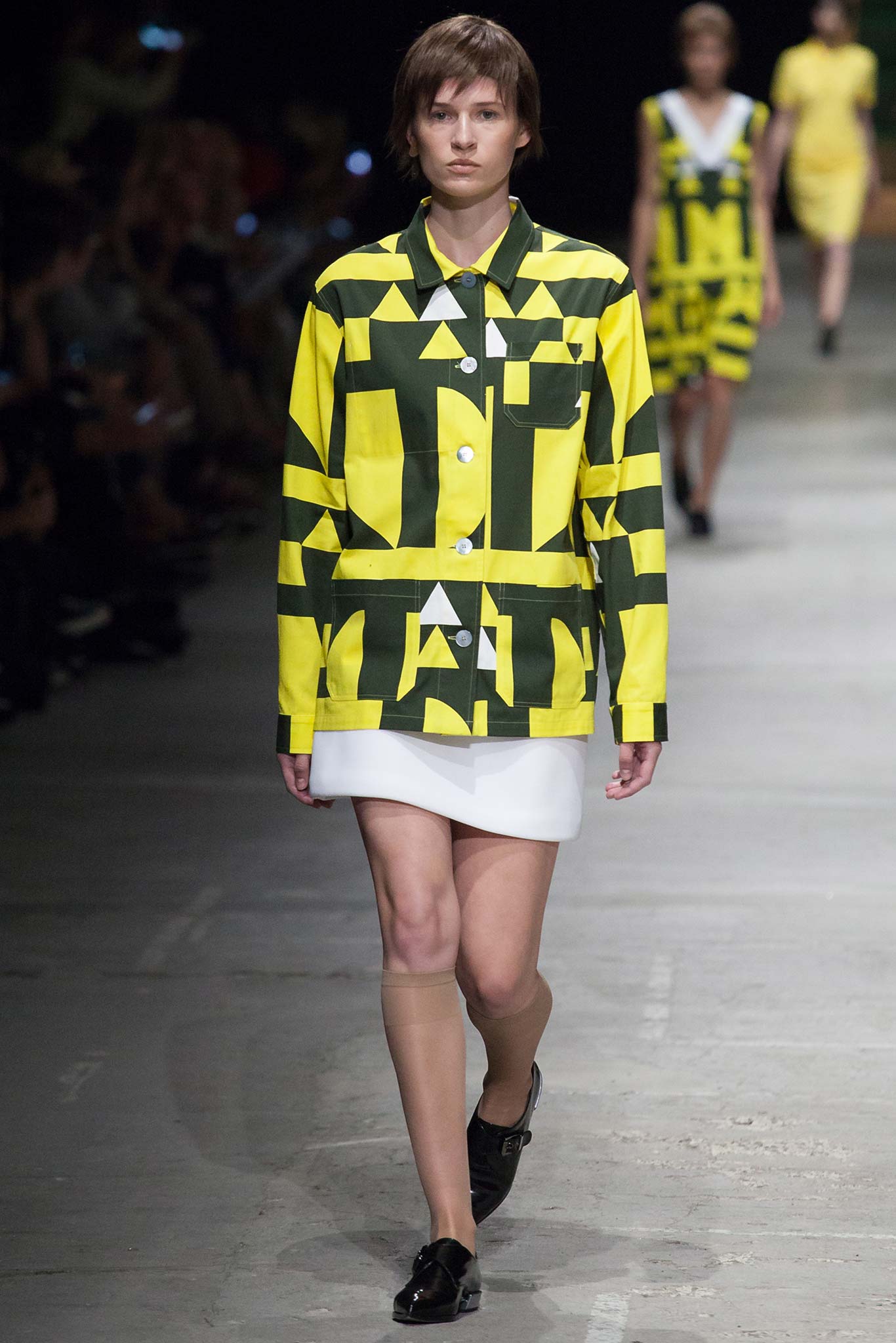 yellow long-sleeve collared relaxed color-blocked jacket